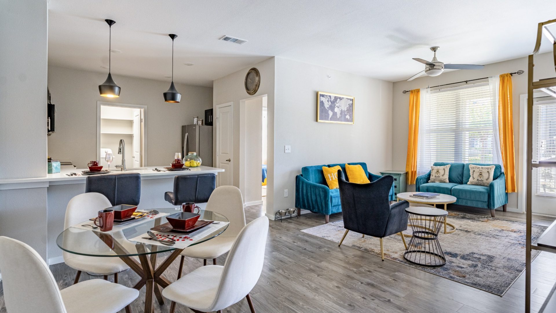 Open concept apartment floorplans with large windows at Landmark at Crowley